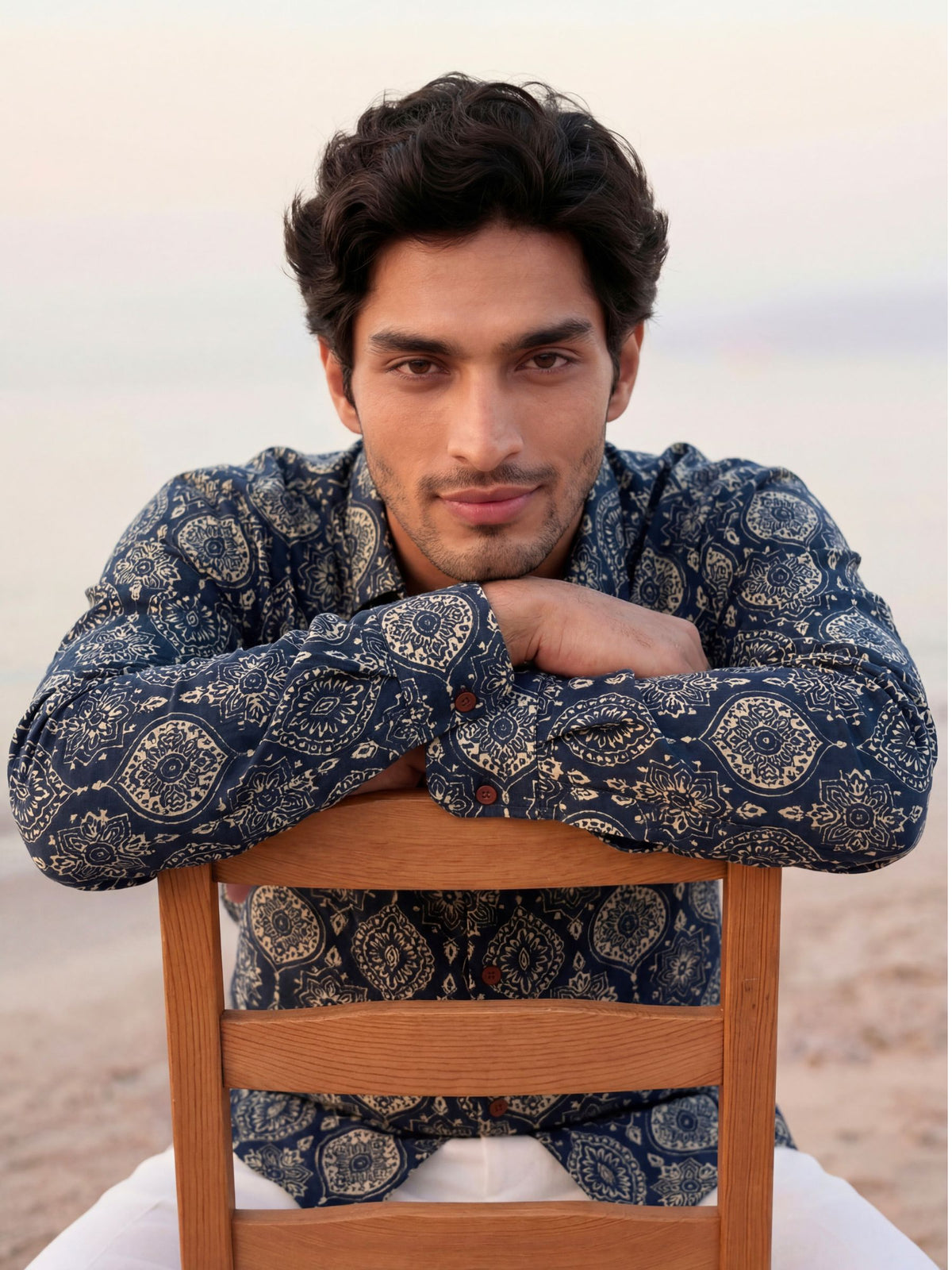 Navy Elegance – Printed Full Sleeve Cotton Shirt