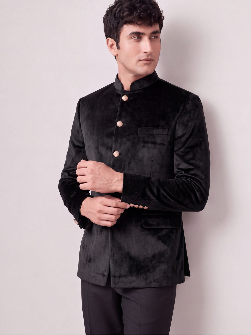 Maharaja Black Velvet Jodhpuri Bandhgala