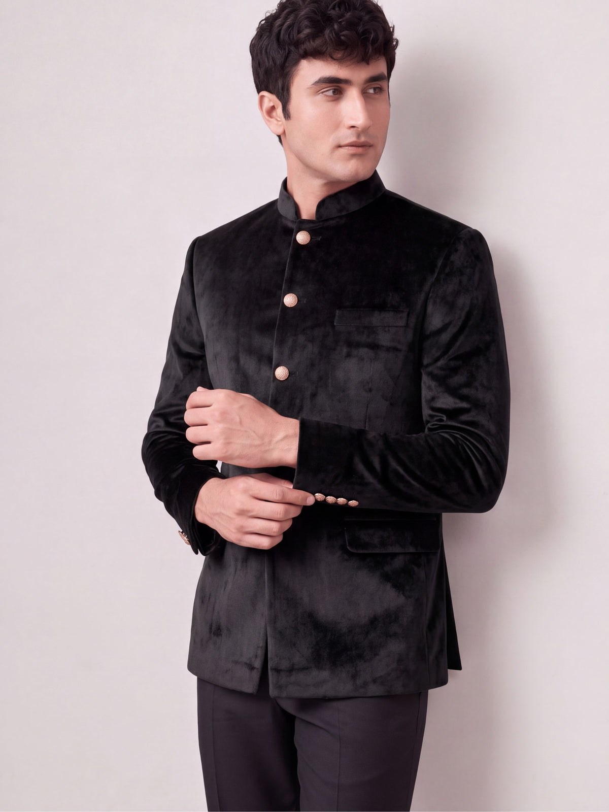 Maharaja Black Velvet Jodhpuri Bandhgala