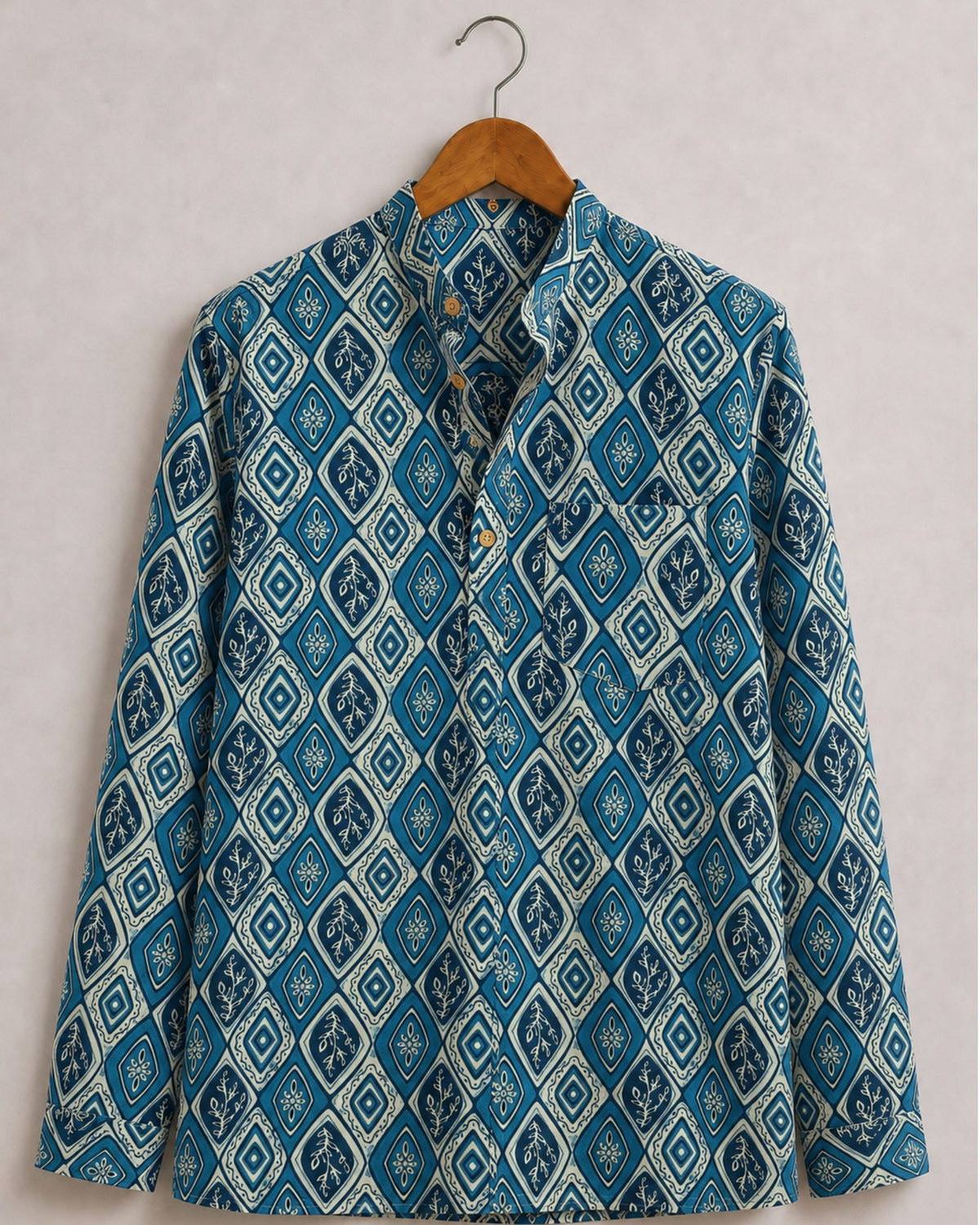 Navy Charm – Printed Cotton Short Kurta