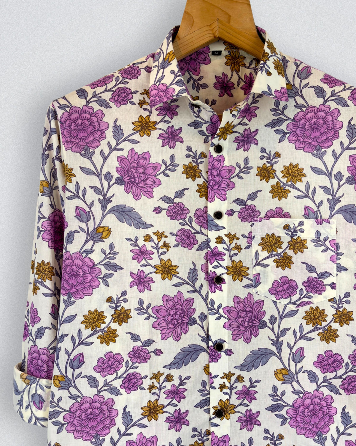 Floral Charm – Printed Cotton Full Sleeve in Purple & Gold
