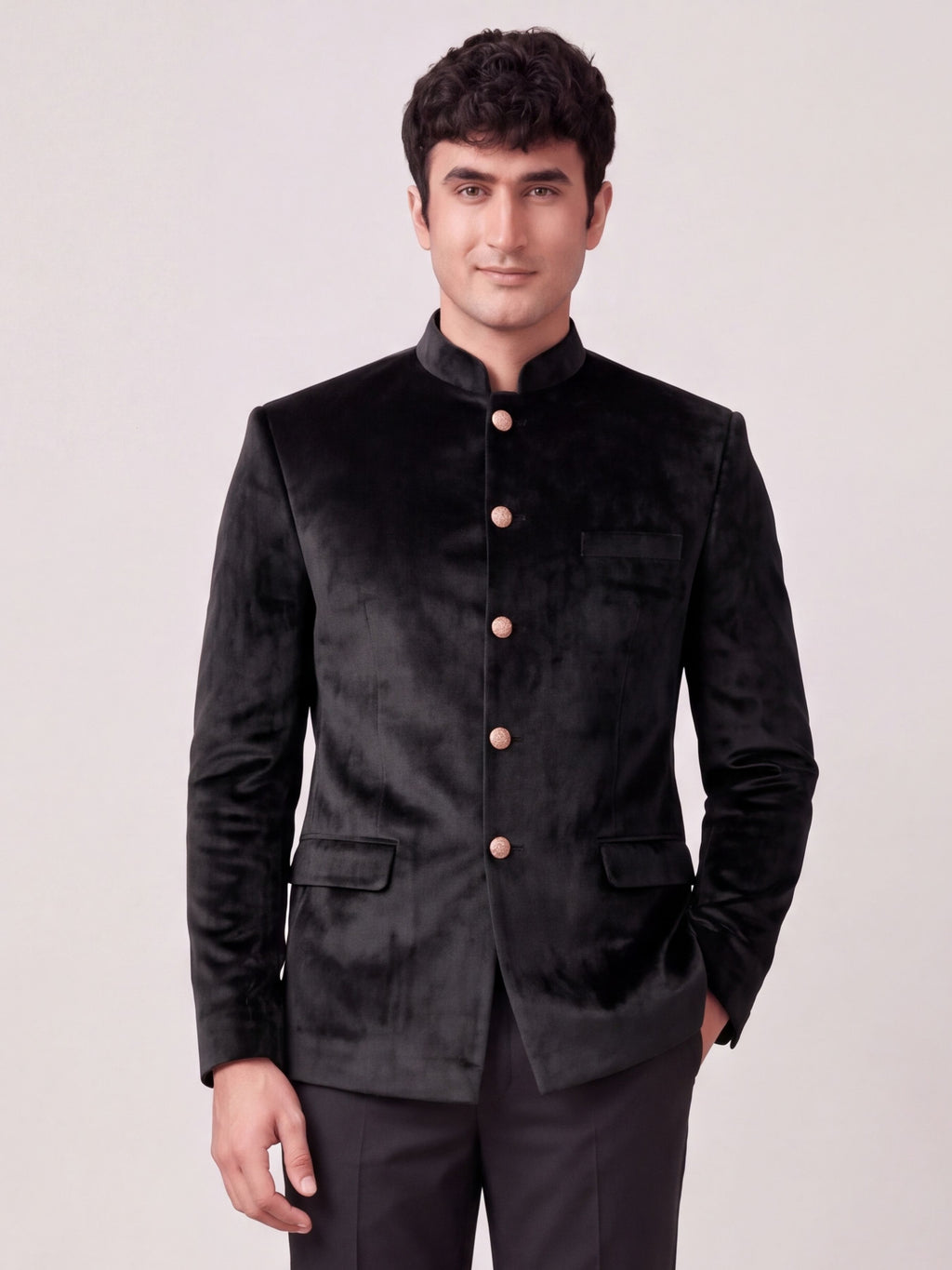 Maharaja Black Velvet Jodhpuri Bandhgala