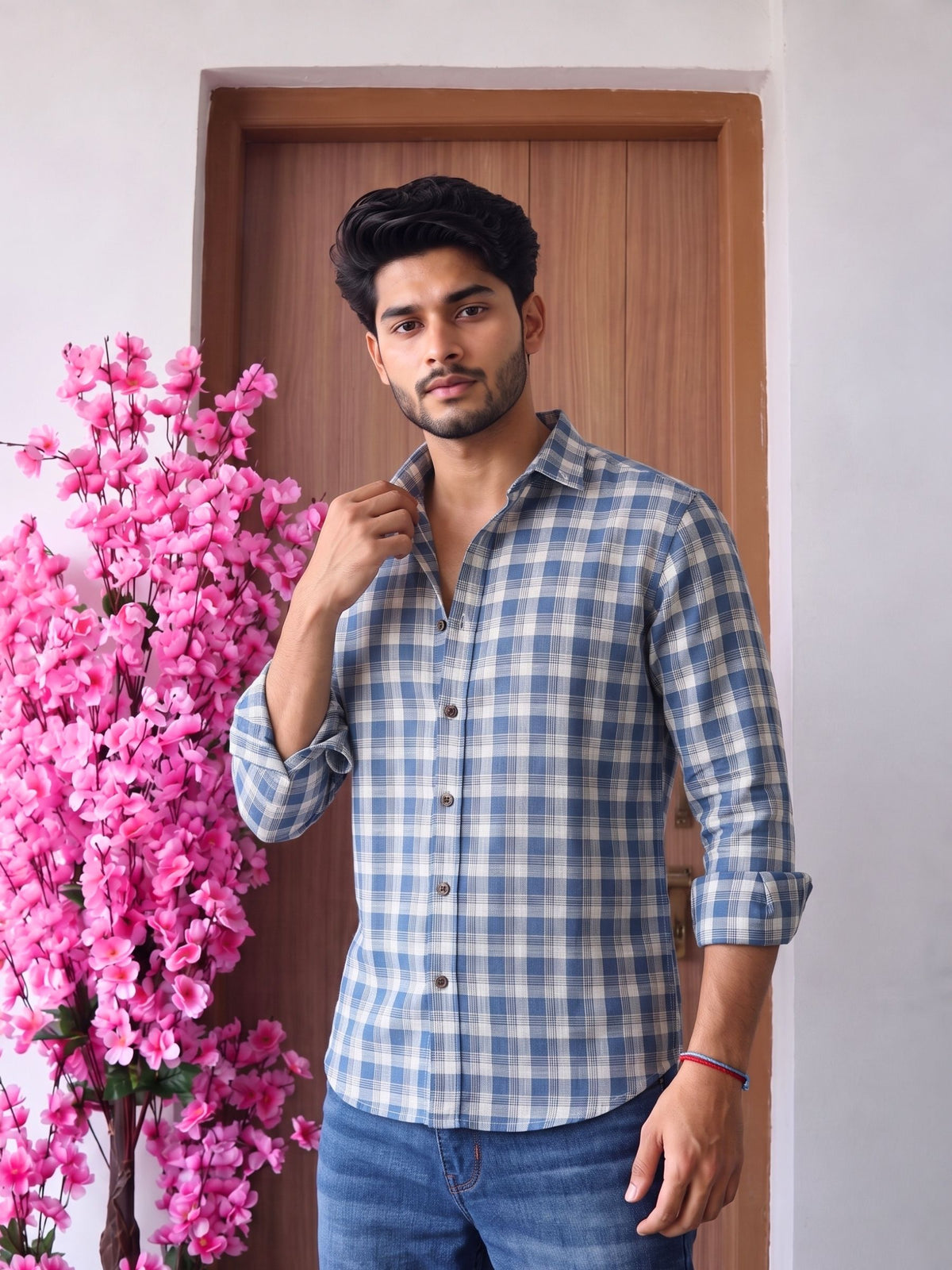 Navy Checkmate – Printed Cotton Full Sleeve Shirt
