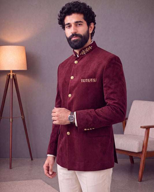 Jodhpuri Bandhgala - Velvet Maroon 2700