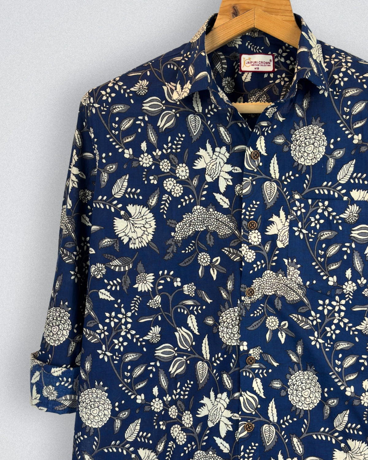 Floral Symphony – Printed Cotton Full Sleeve in Navy