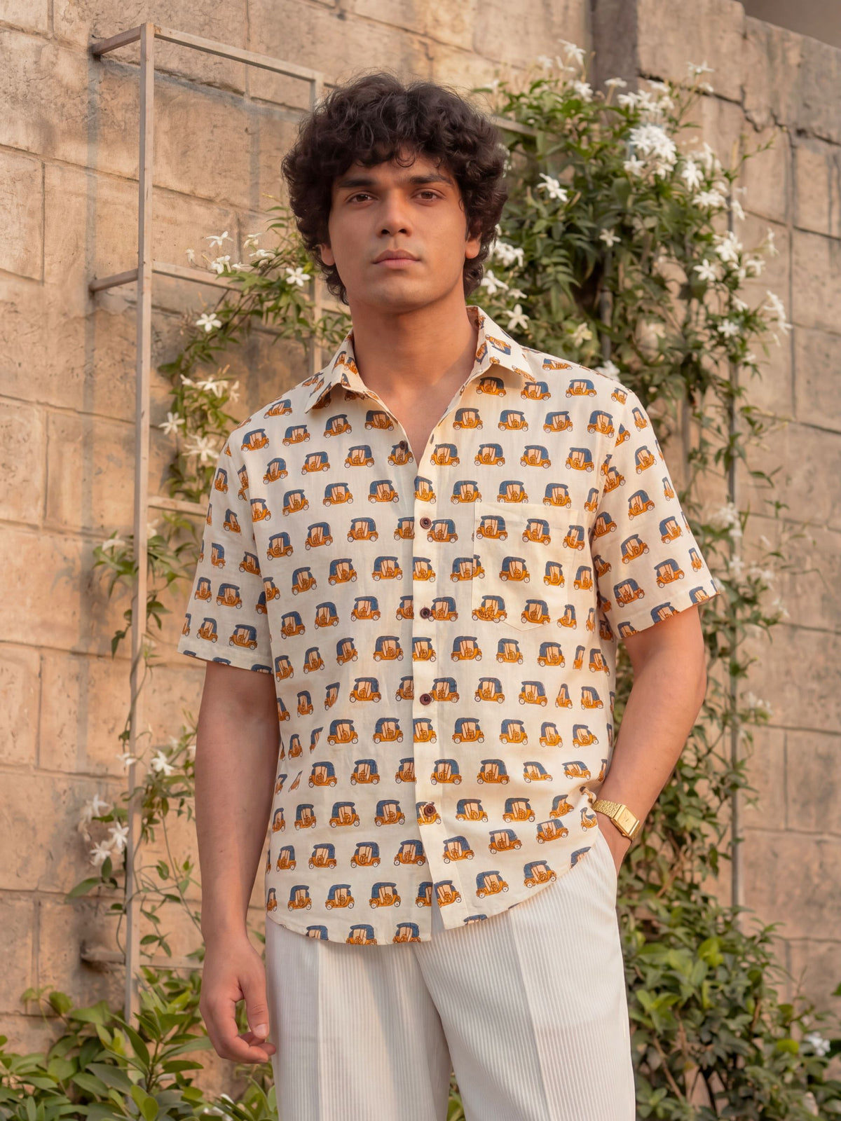 Rickshaw Ride – Printed Cotton Half Sleeve Shirt