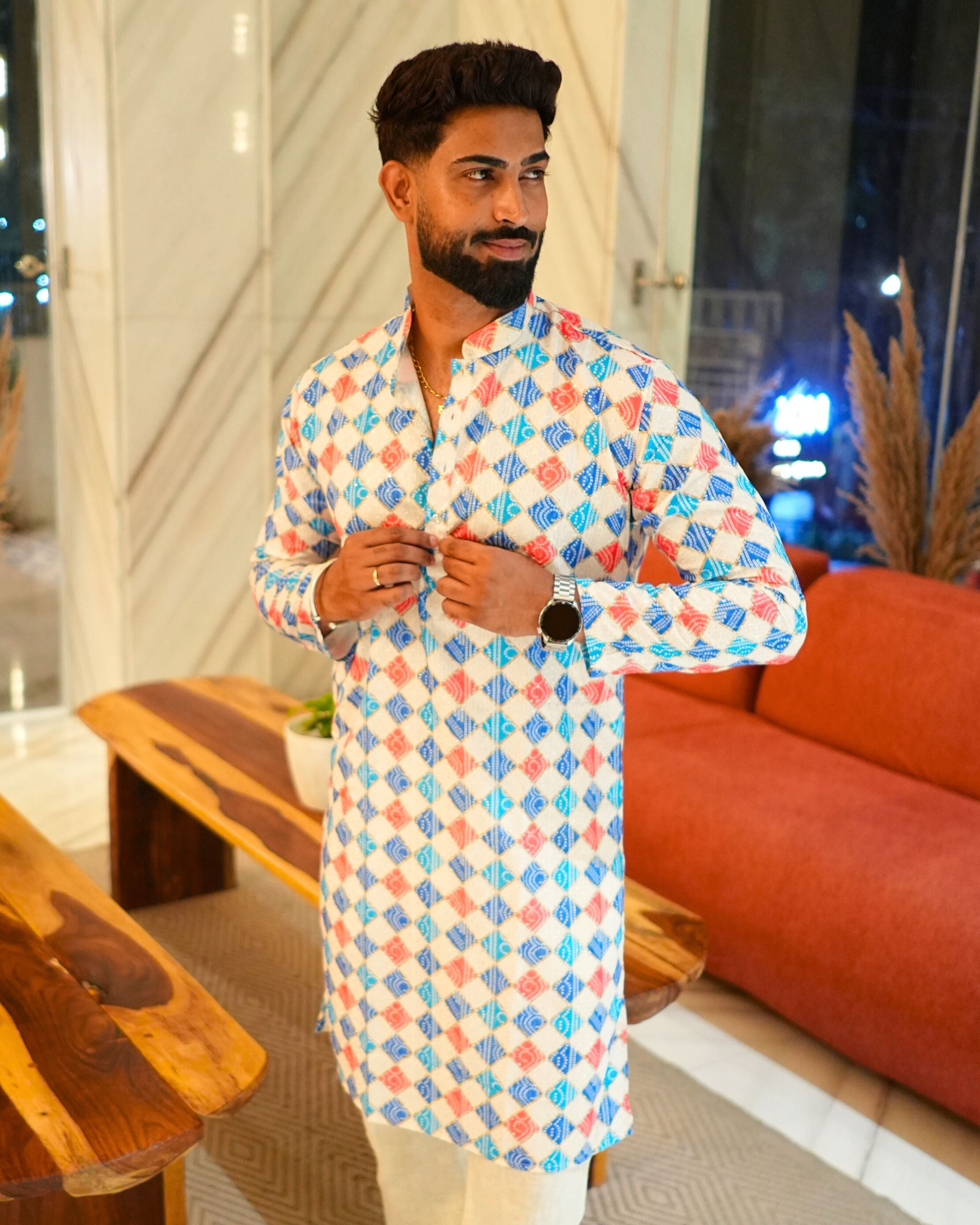 Bandhej White Printed Kurta