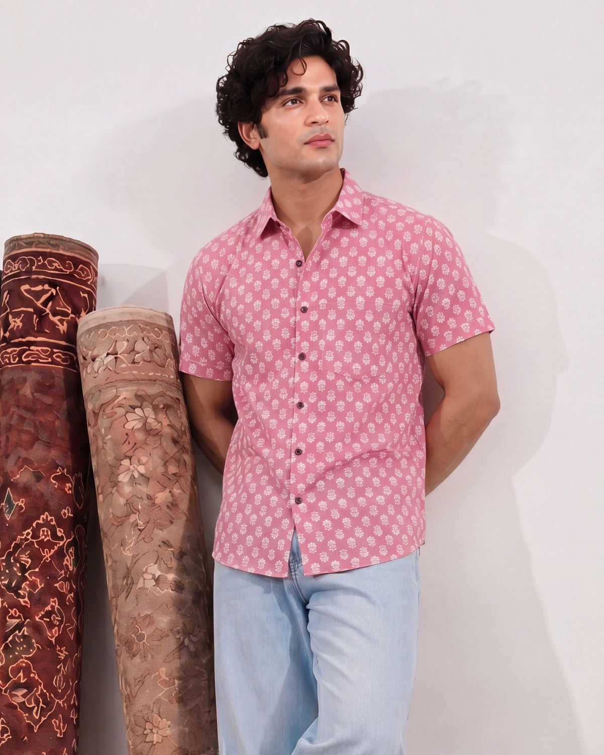 Royal Blossom – Printed Cotton Half Sleeve Shirt
