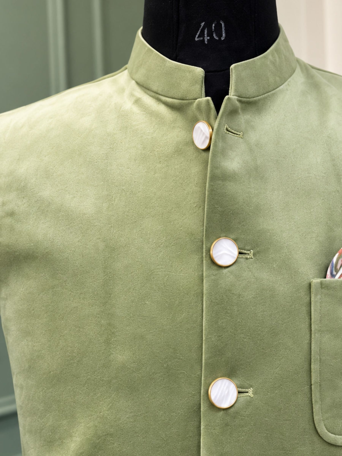 Velvet Nheru Jacket in Elegant Green