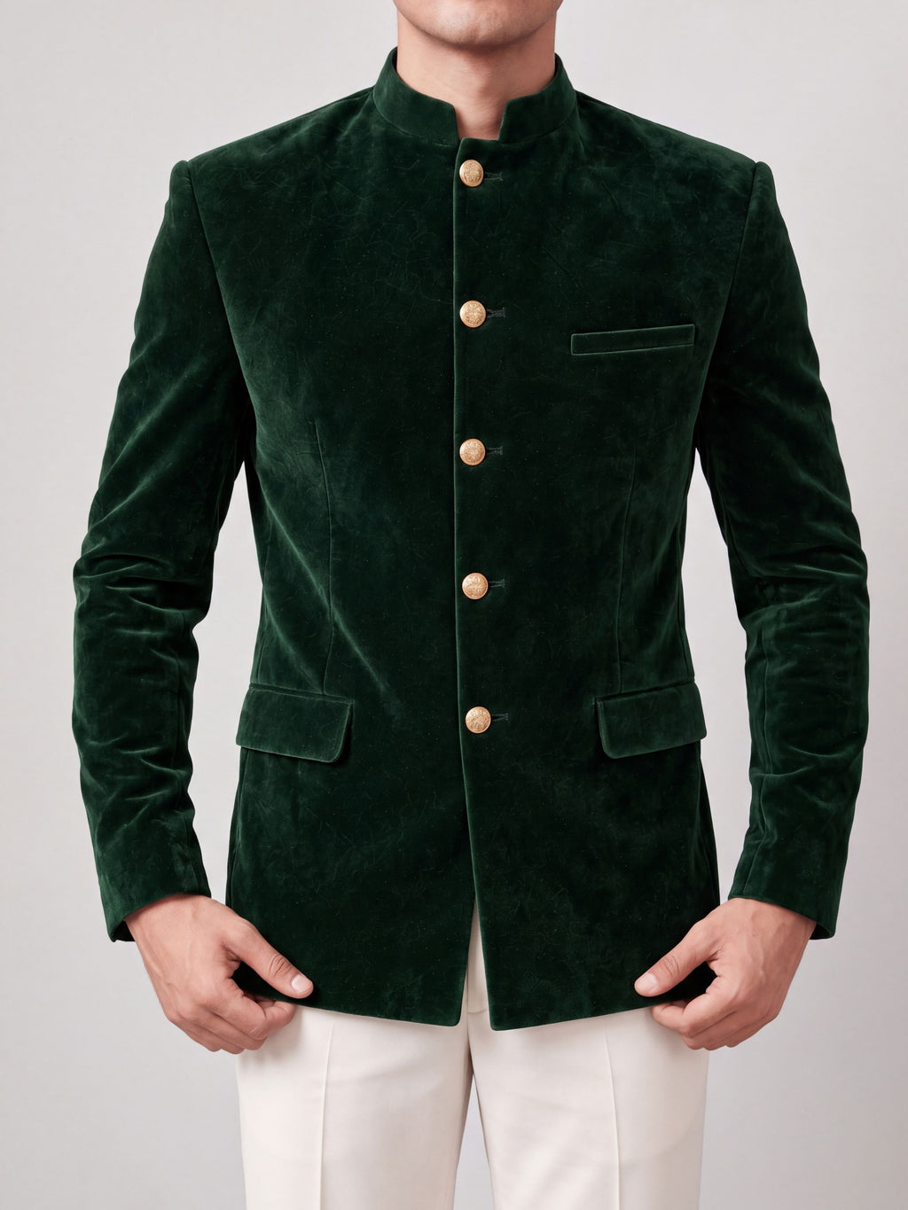 Royal Green Velvet Jodhpuri Bandhgala