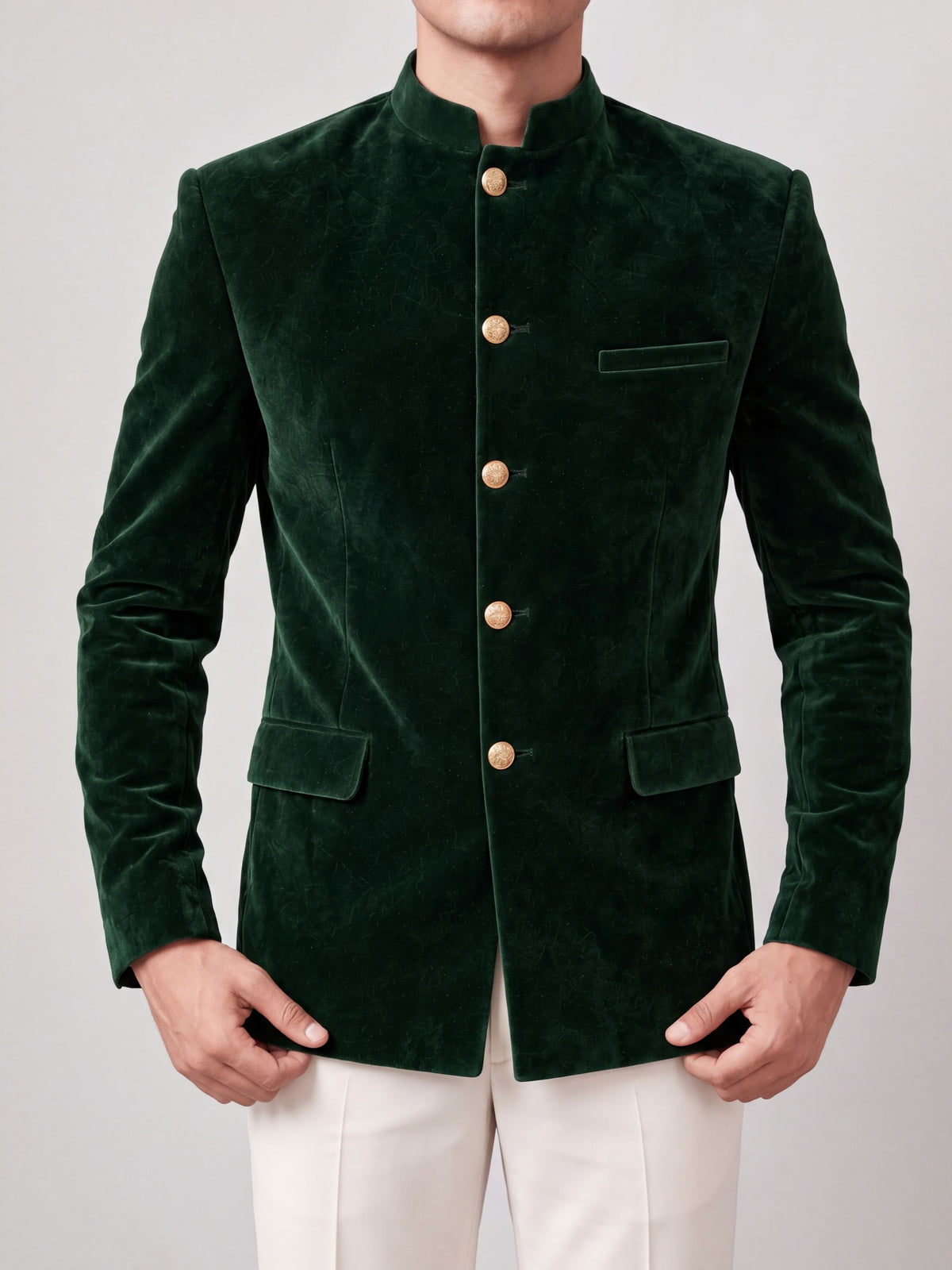 Royal Green Velvet Jodhpuri Bandhgala
