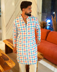 Bandhej White Printed Kurta