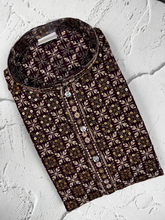 Lakhnavi kurta-Maroon