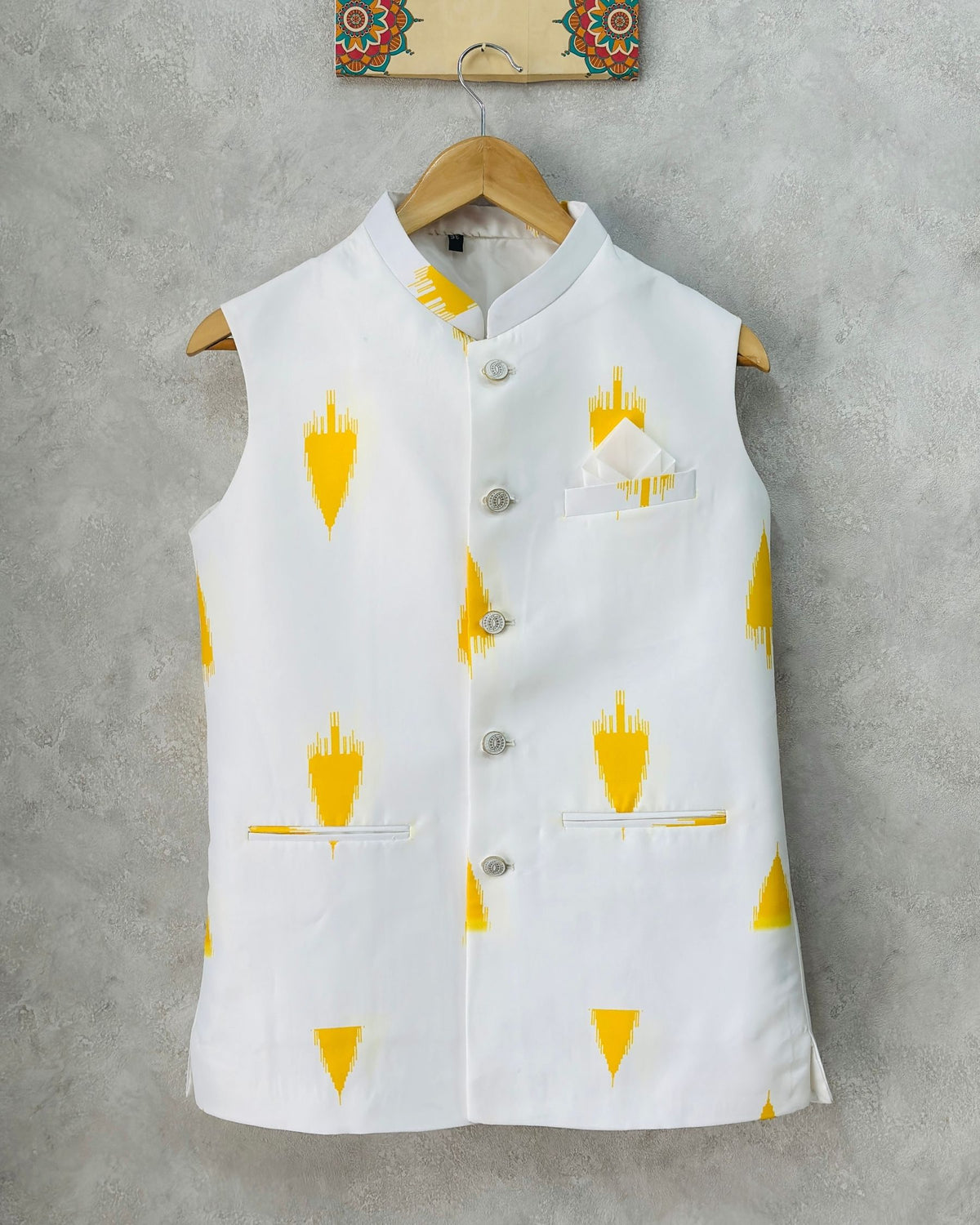 Haldi printed nehru jackets for men modi koti by jaipuricrown 