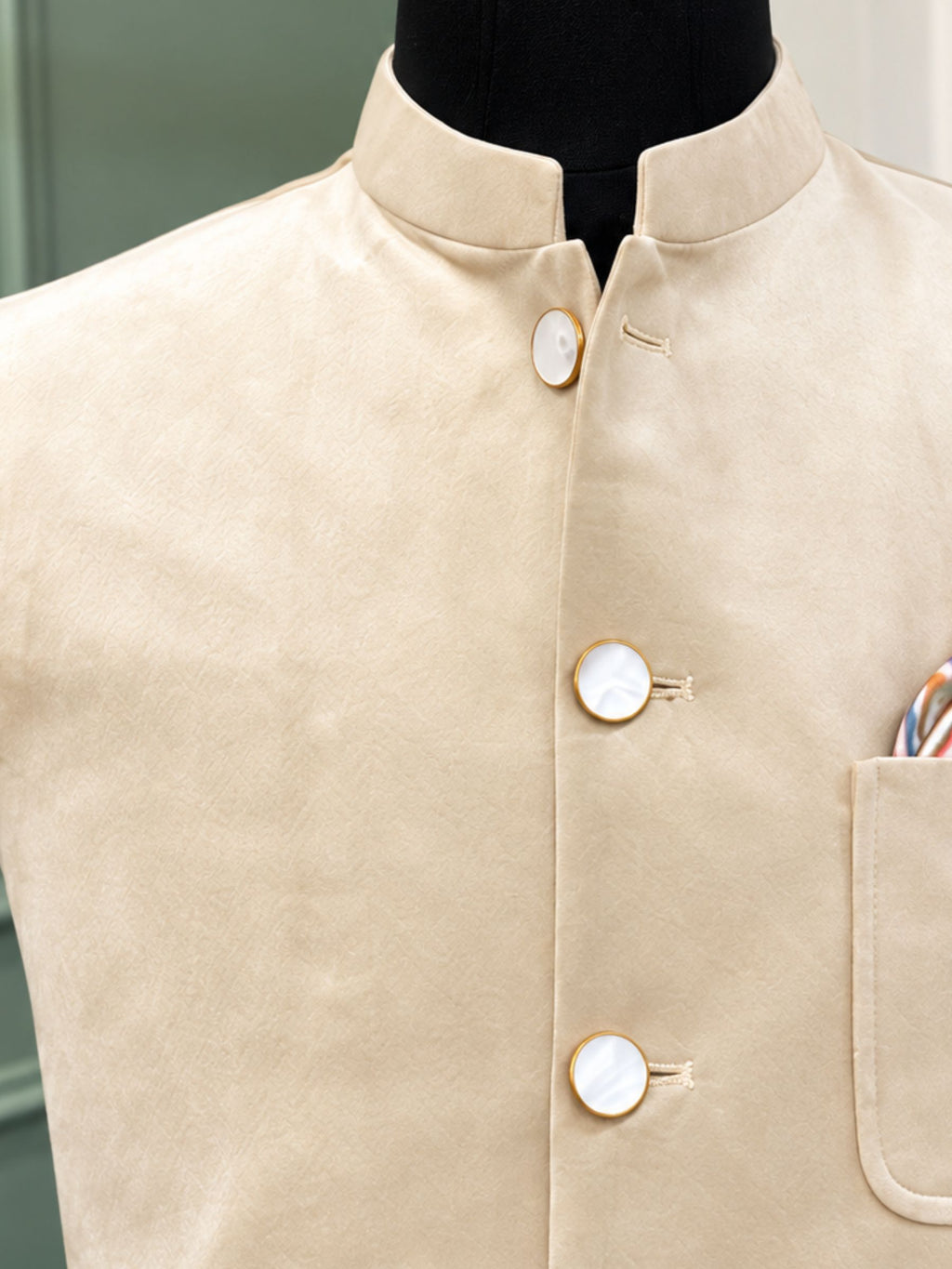 Elegant Velvet Nheru Jacket - Ivory