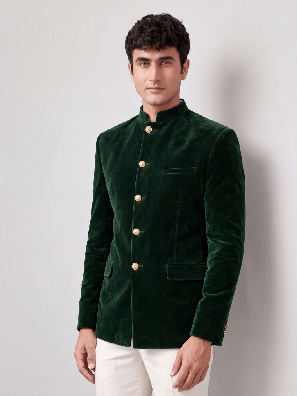 Royal Green Velvet Jodhpuri Bandhgala