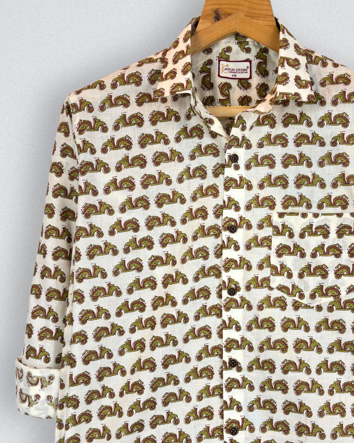 Scooter Style – Printed Cotton Full Sleeve in Cream & Green