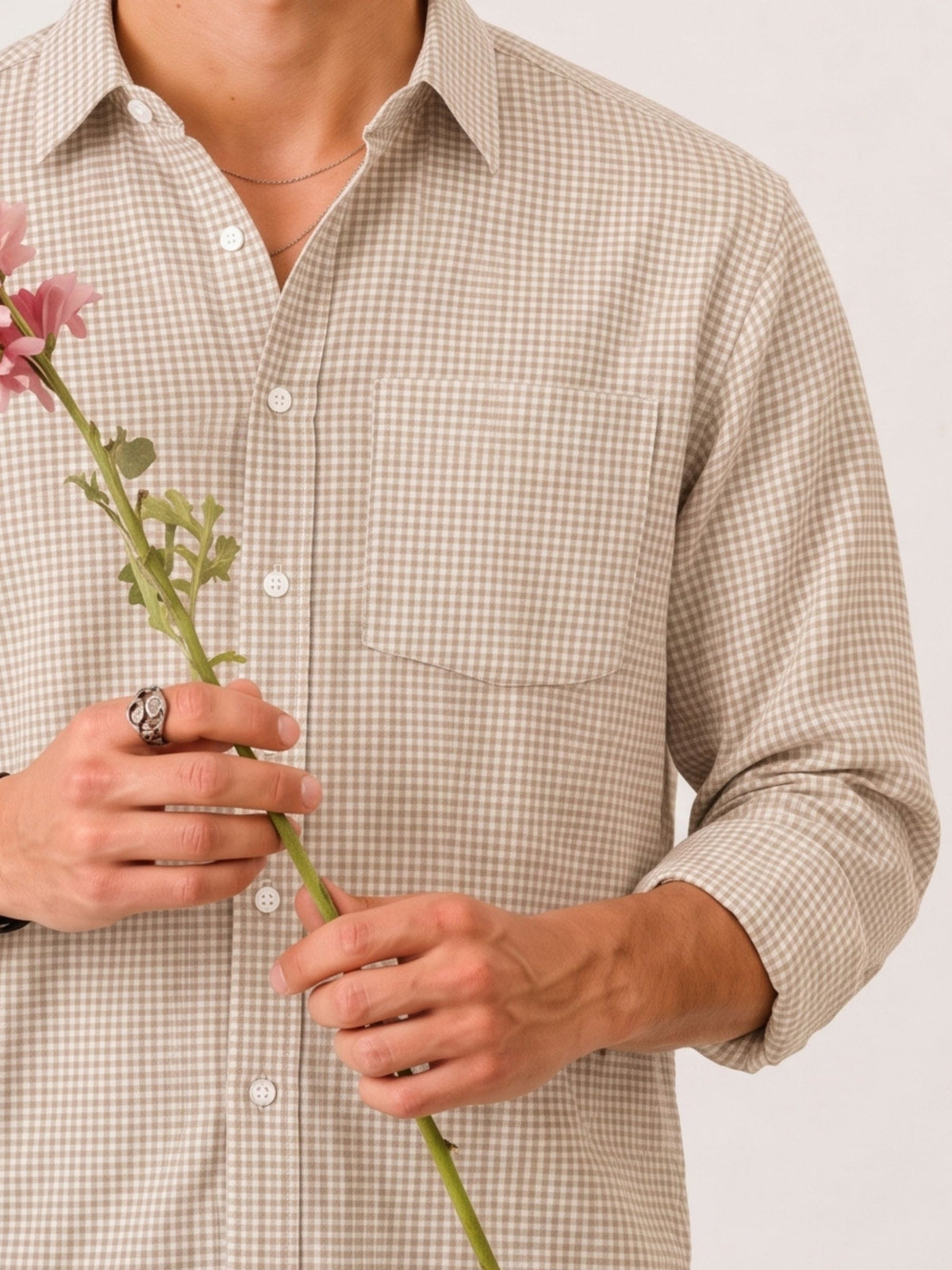 Sandstone Brown Check Crop Shirt