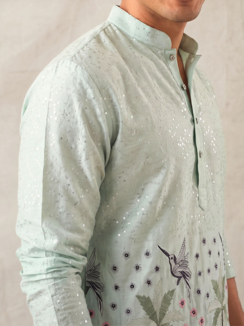 Men’s Heavy Designer Long Kurta – Auqa Zari work