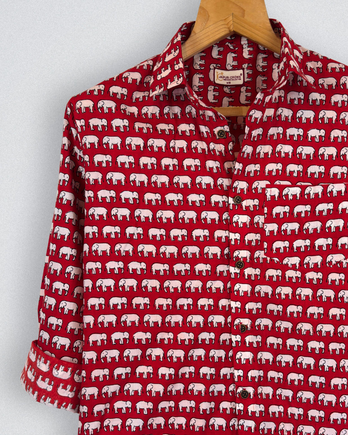 Elephant Parade – Printed Cotton Full Sleeve in Red & White