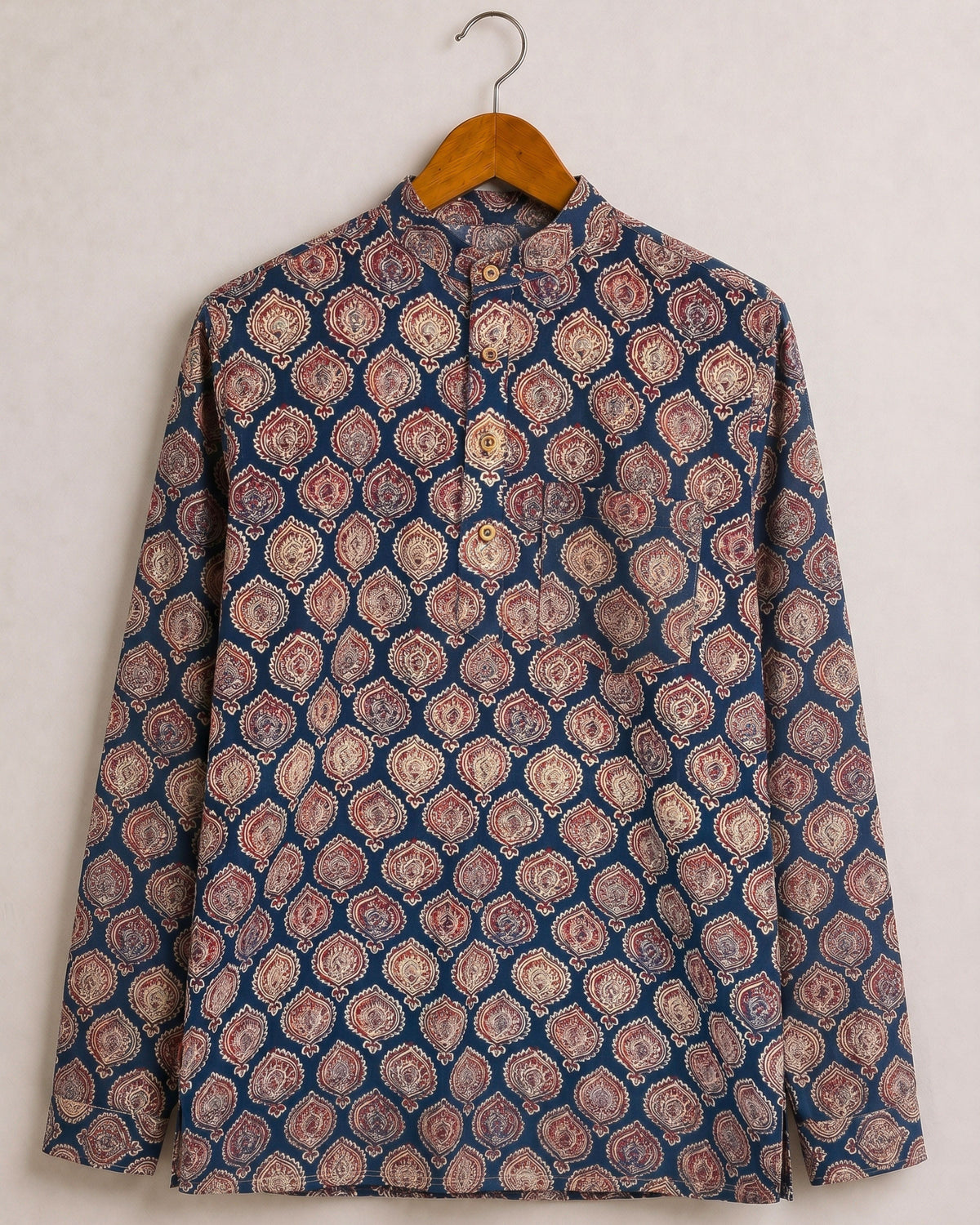 Navy Blooms – Printed Cotton Short Kurta