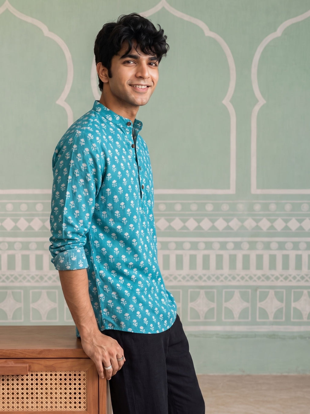 Blooming Blue – Printed Cotton Short Kurta