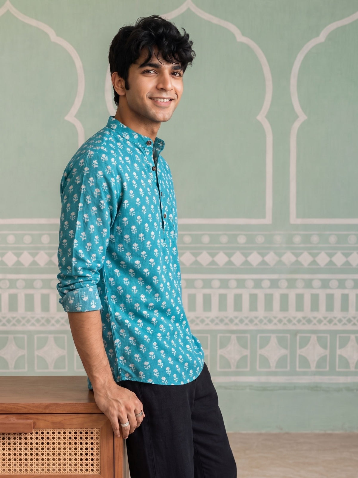 Blooming Blue – Printed Cotton Short Kurta