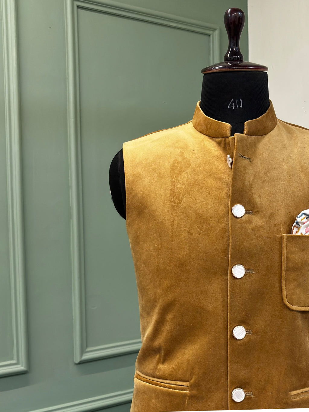 Stylish Velvet Nheru Jacket- Camel