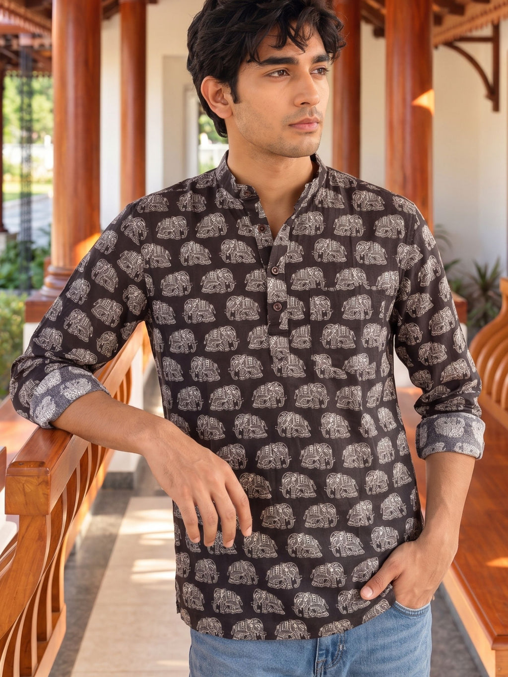 Elephant Charm – Printed Cotton Short Kurta