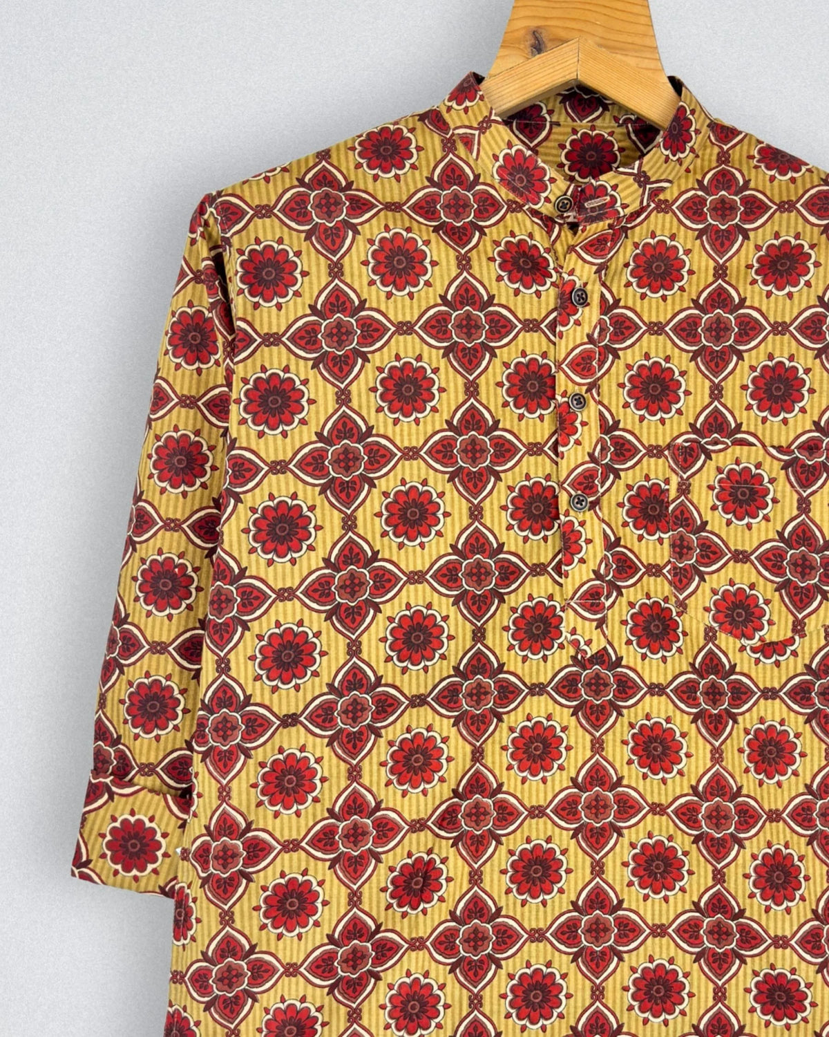 Heritage Blooms – Short Kurta in Gold & Red