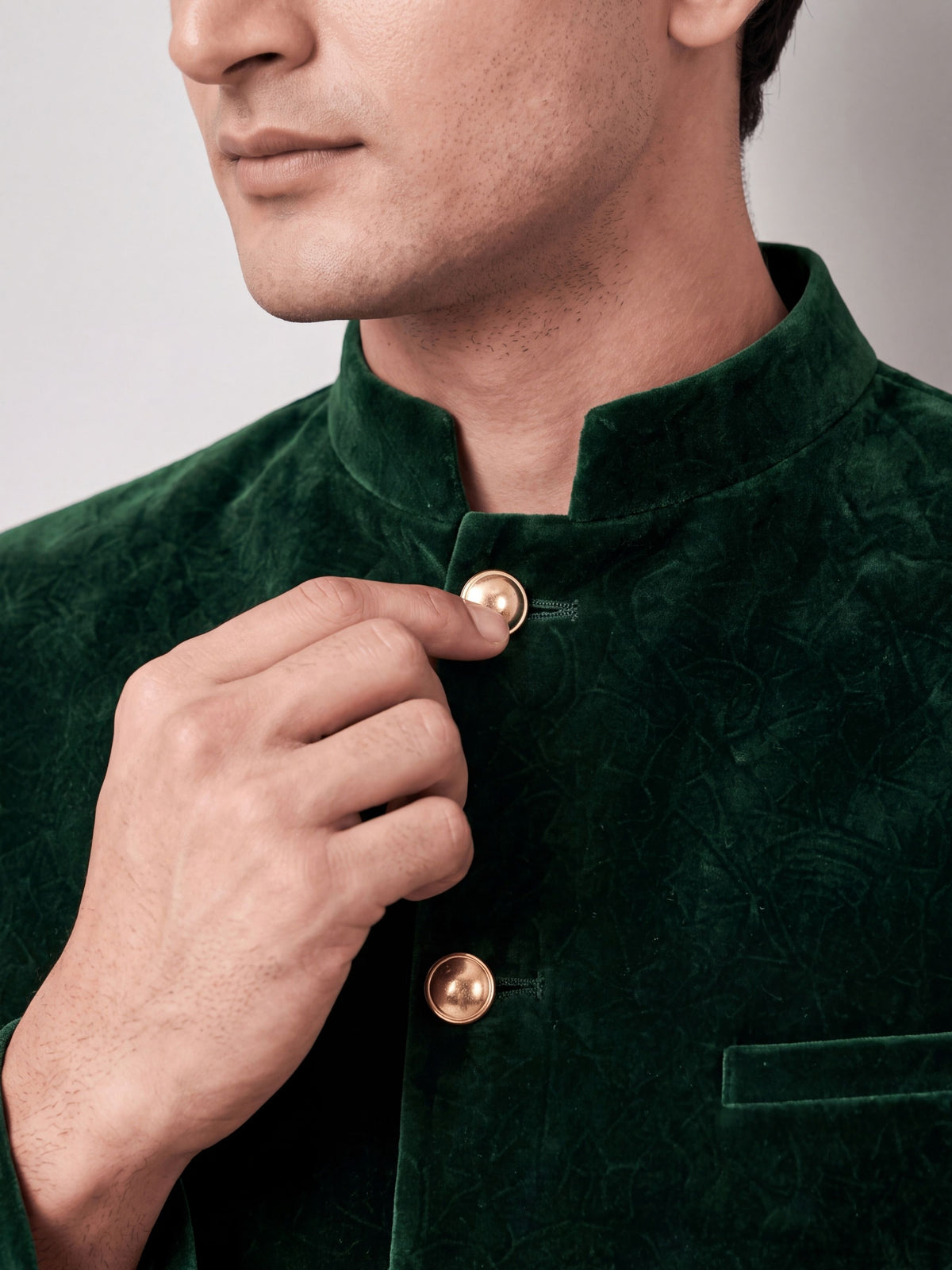Royal Green Velvet Jodhpuri Bandhgala