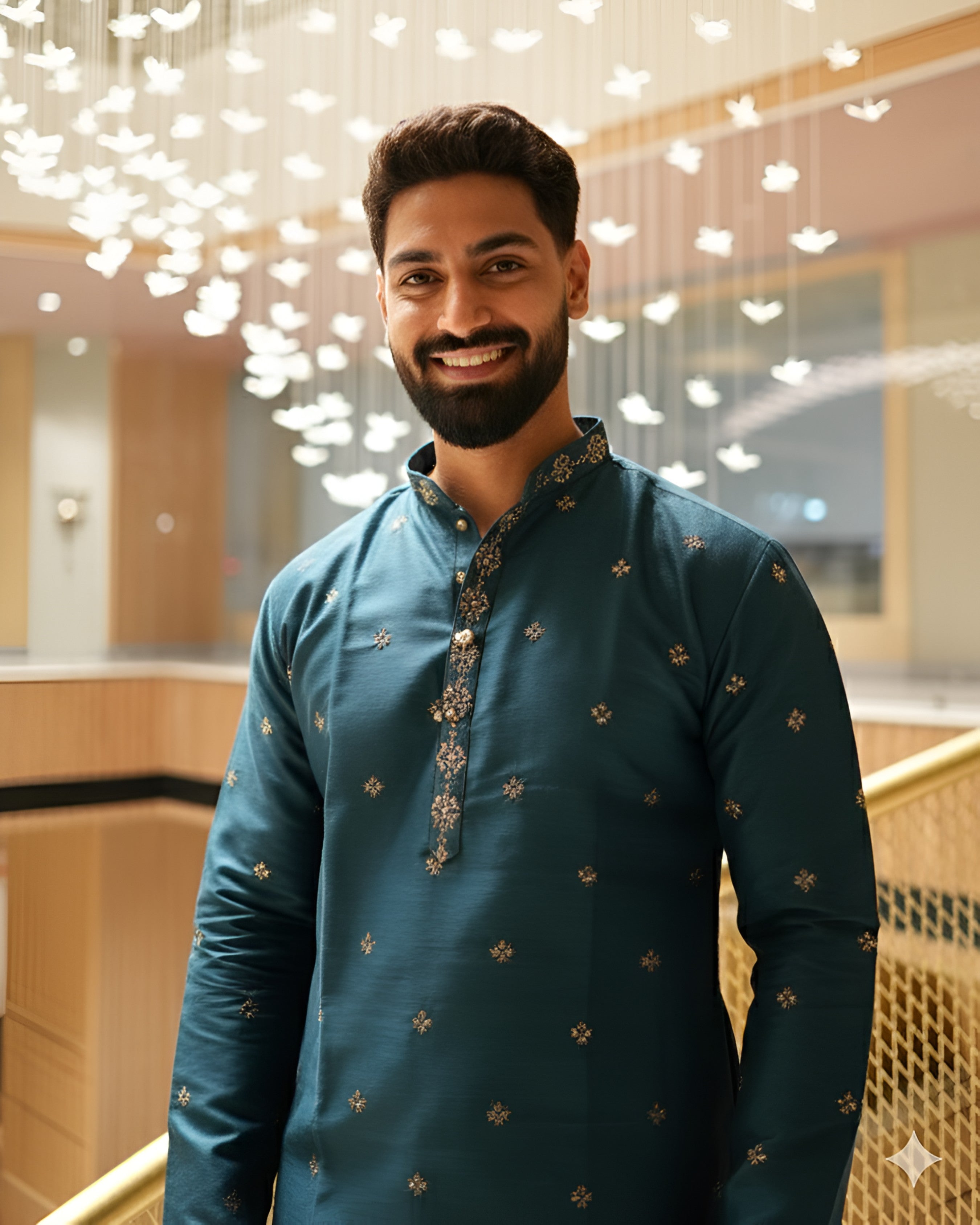 Men’s Heavy Designer Long Kurta Pajama – Midnight Blue Embroidered