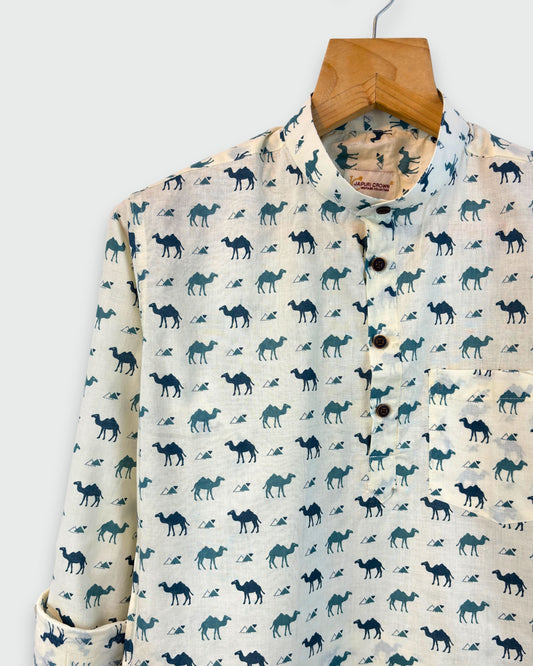 Camel Code – Handprinted Short Kurta