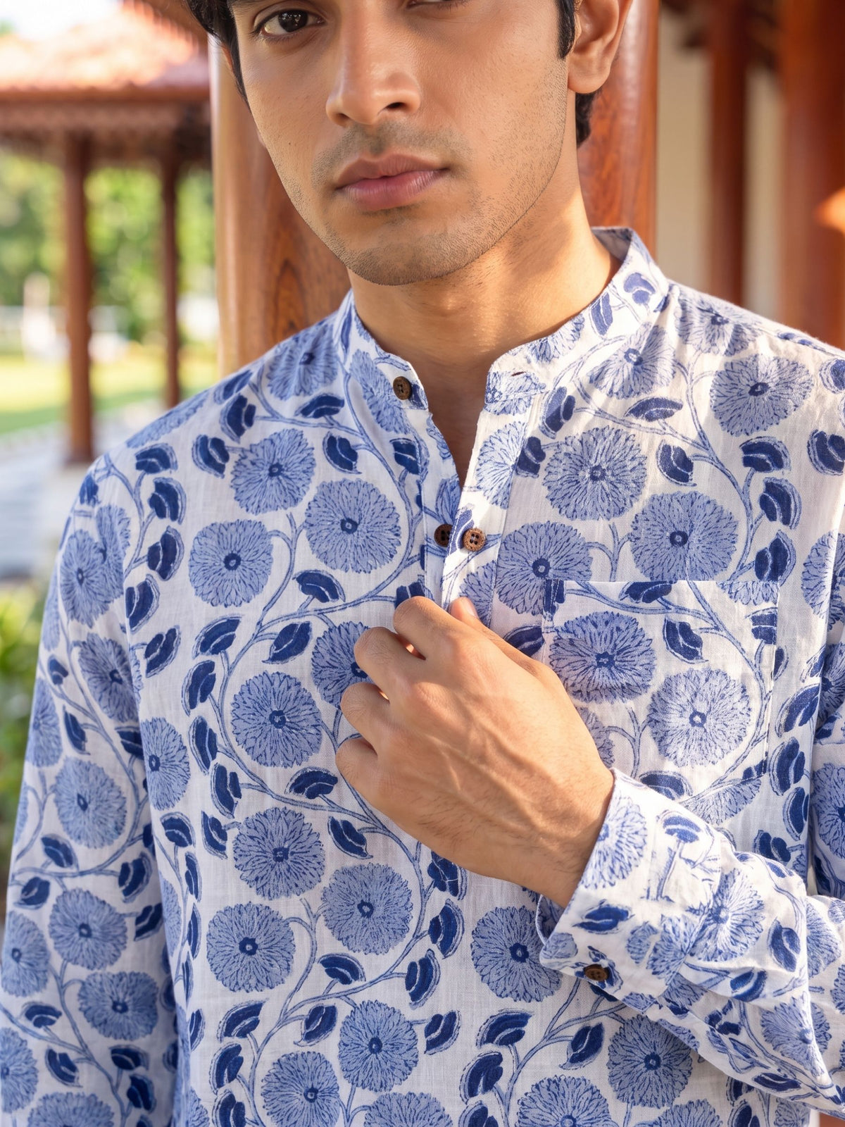 Blue Blossom – Printed Cotton Short Kurta