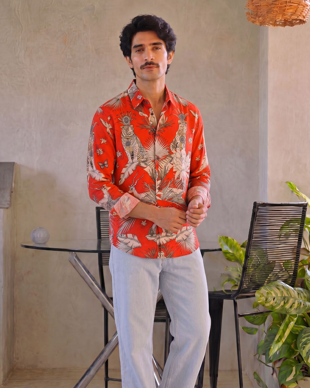 Crimson Jungle – Printed Cotton Full Sleeve Shirt