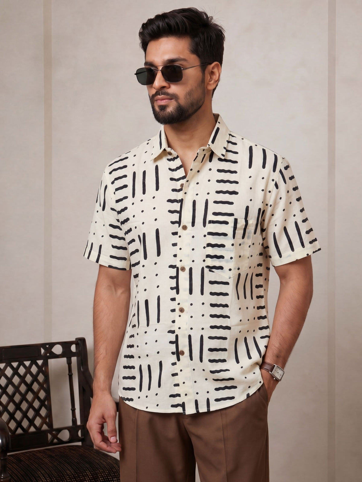 Desert Echoes – Printed Cotton Half Sleeve Shirt