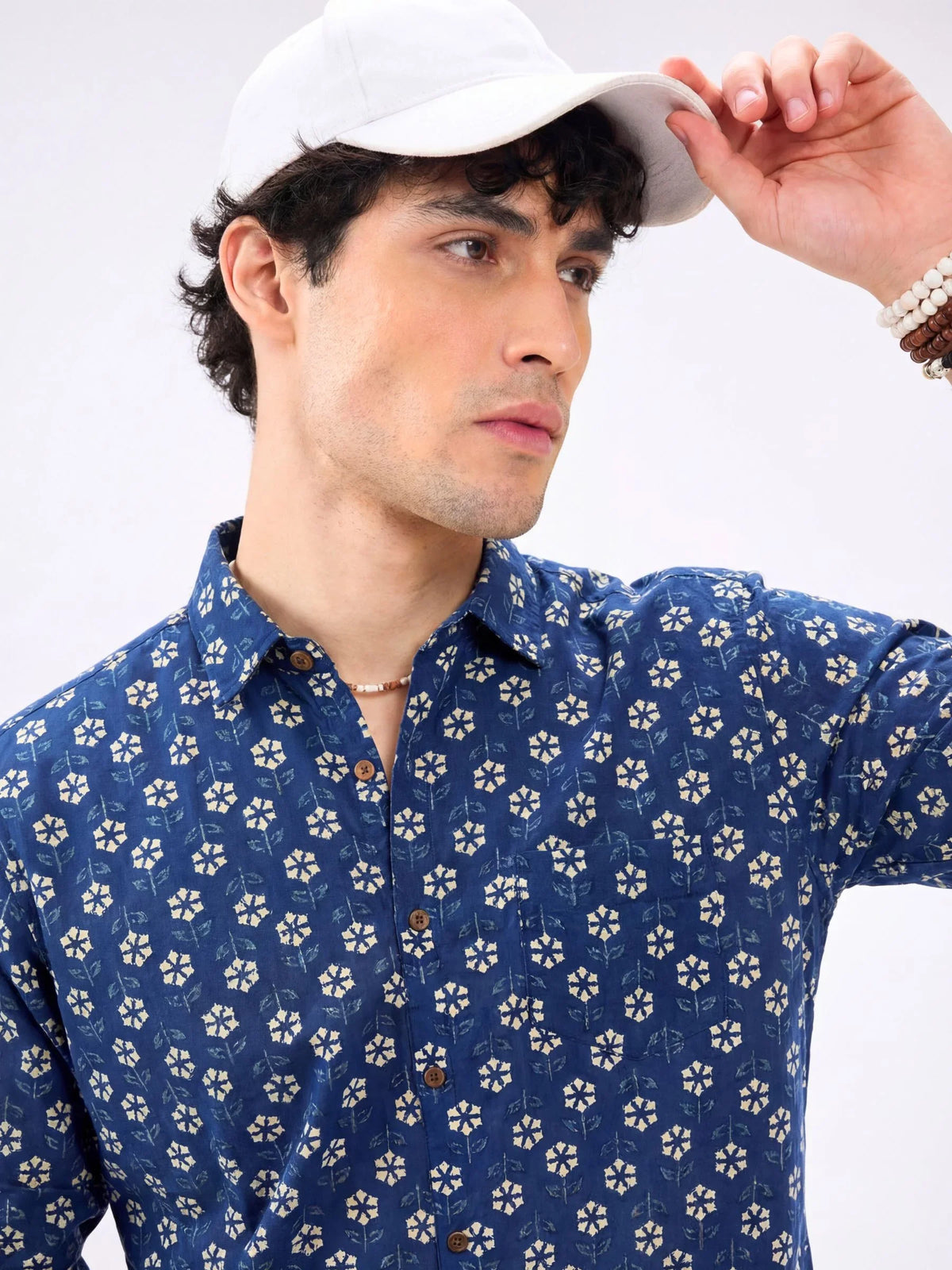 Floral Bliss – Printed Cotton Full Sleeve in Blue & White