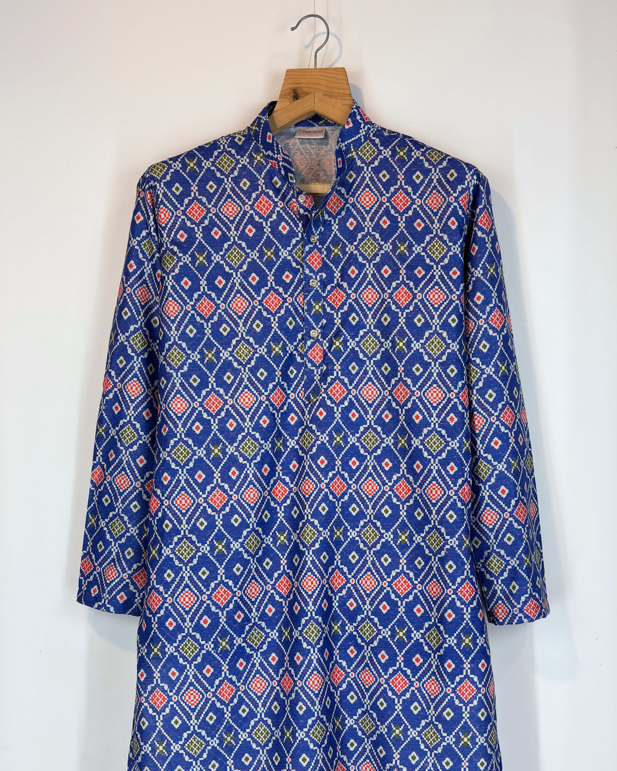 Royal Ikat – Blue Heritage Printed Long Kurta with Zari Work