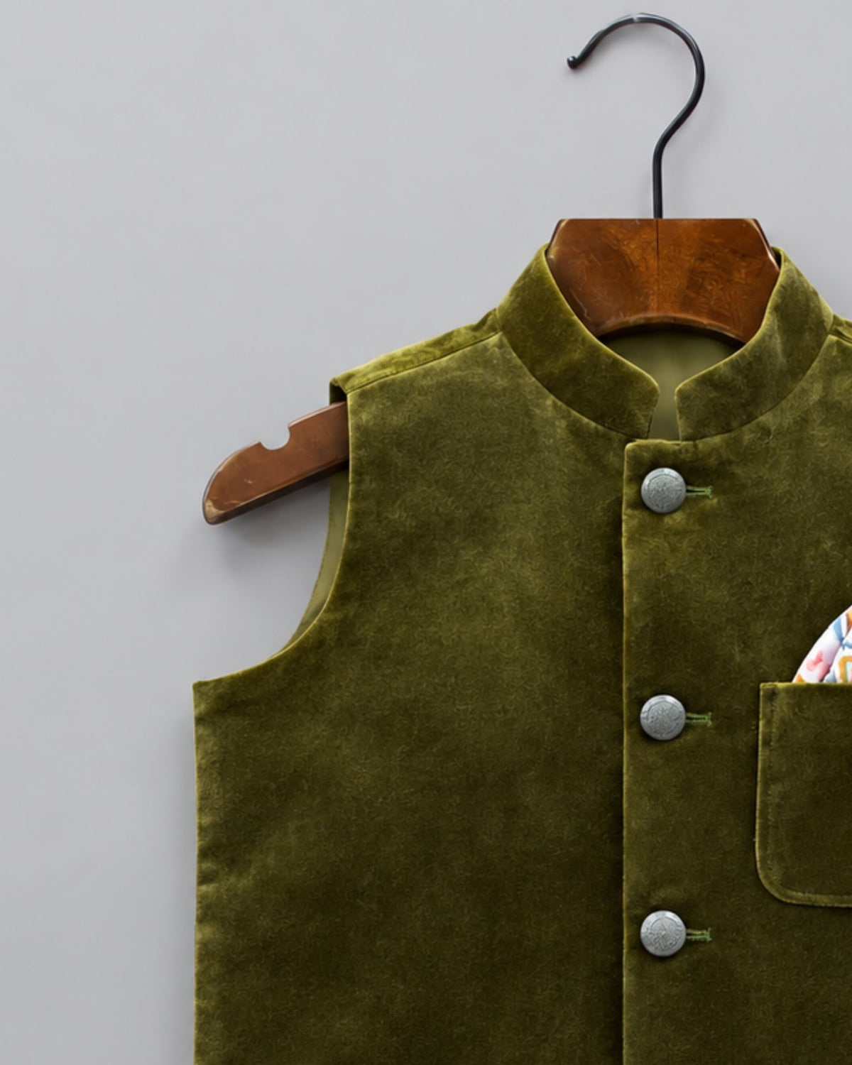 Stylish Kid's Nehru Jacket in Velvet Green