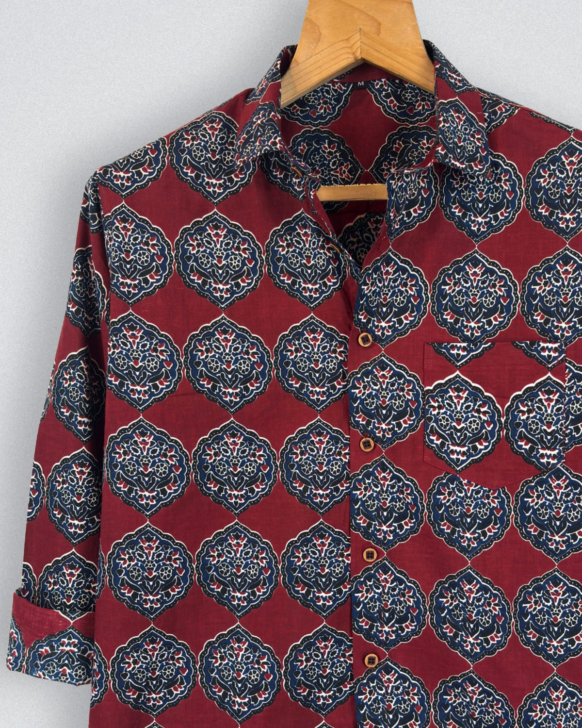 Royal Motif – Printed Cotton Full Sleeve in Burgundy & Navy