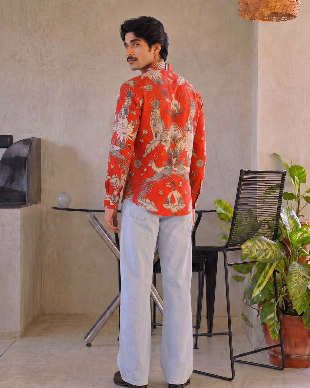 Crimson Jungle – Printed Cotton Full Sleeve Shirt
