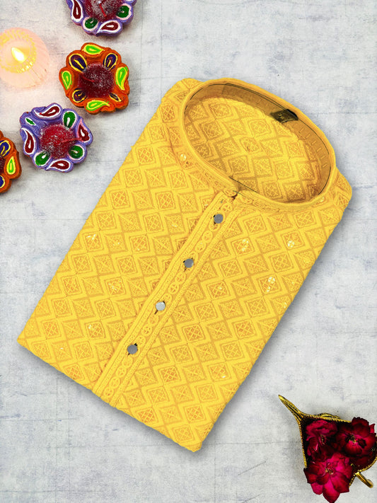 Yellow Square Lucknowi Kurta