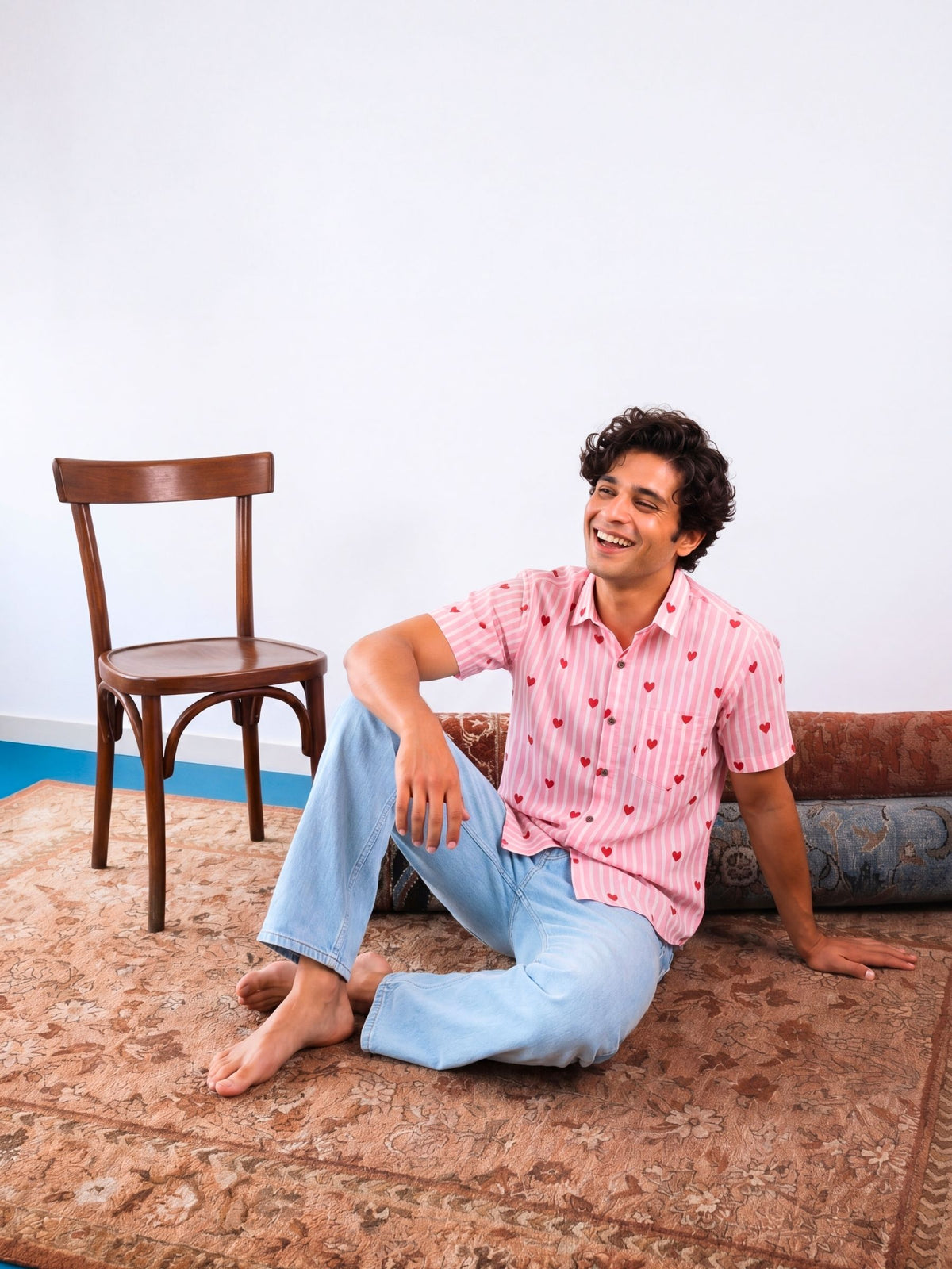 Heartfelt Vibes – Printed Cotton Half Sleeve Shirt