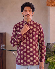 Roaring Elegance – Men's Tiger Print Cotton Kurta