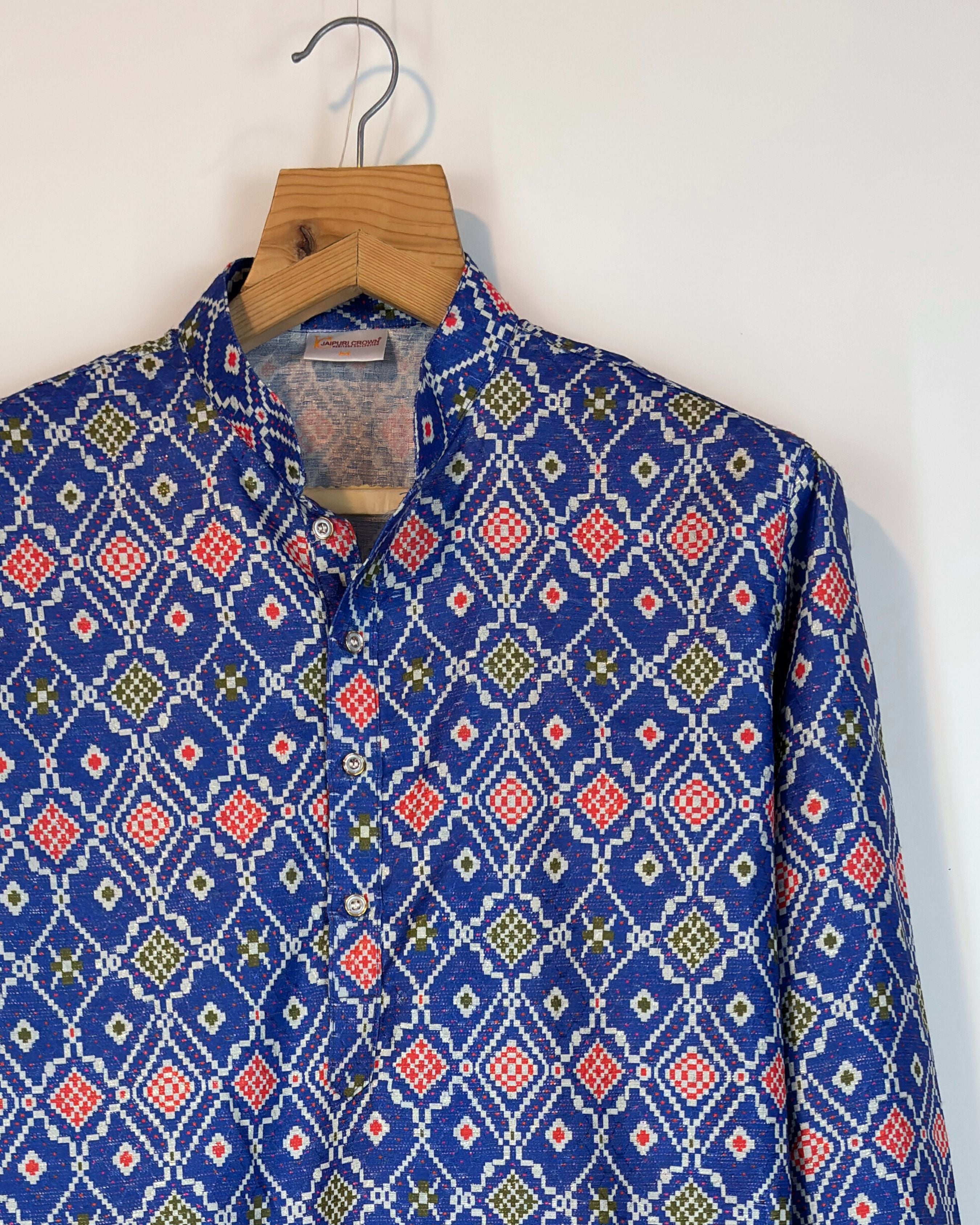 Royal Ikat – Blue Heritage Printed Long Kurta with Zari Work