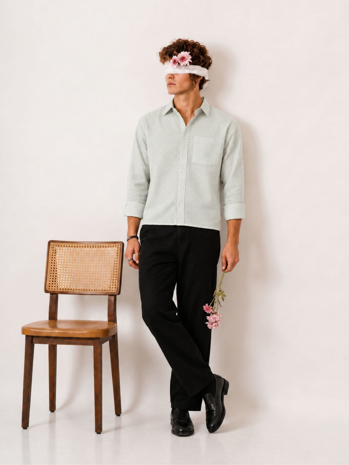 Sage Green Check Crop Shirt