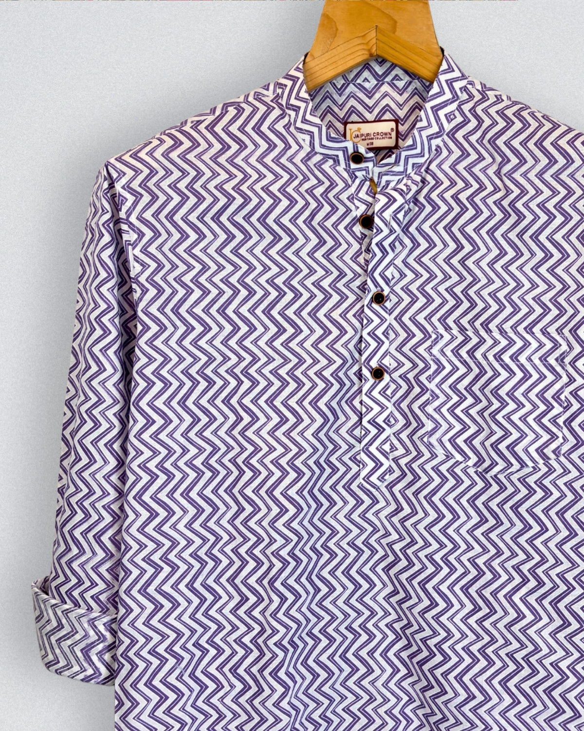 Zigzag Style – Printed Cotton Short Kurta in Purple
