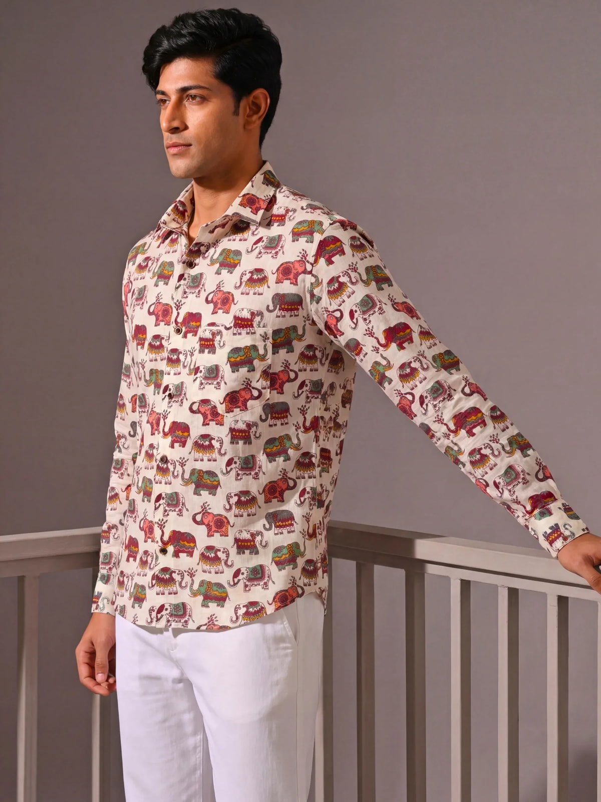 Colorful Elephant Motif – Full Sleeve Cotton Shirt