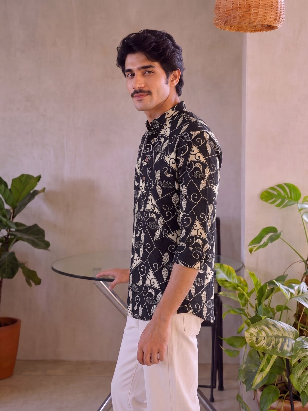 Leafy Elegance – Printed Cotton Short Kurta