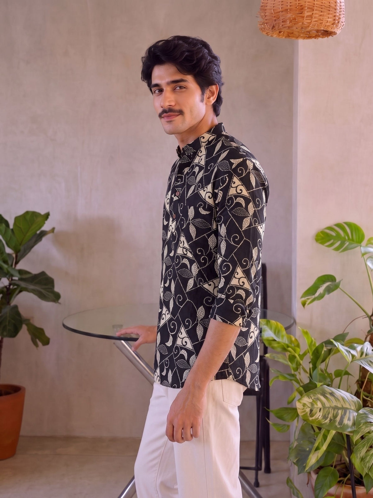 Leafy Elegance – Printed Cotton Short Kurta